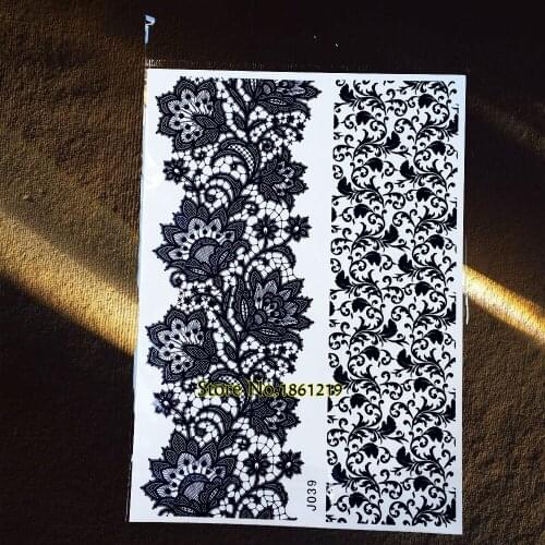 1PC Large 21*15CM Black Henna Paste Temporary Tattoo GBJ039 Flower Plant Bracelet Tattoo Back Arm Lace Pattern Tatoo Women 2016