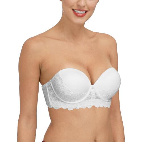 New Women Bra Strapless Wedding Adjusted Strap Sexy Padded Push Up Bras Lace Bralette Underwire Underwear A B C D DD E Cups