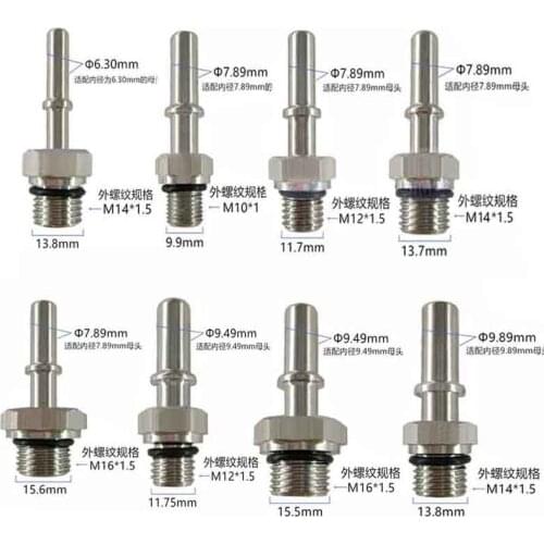 2pcs/set 9.49 9.89 11.8 15.82 mm Stainless Steel Fuel Quick Thread connectors Male connectors