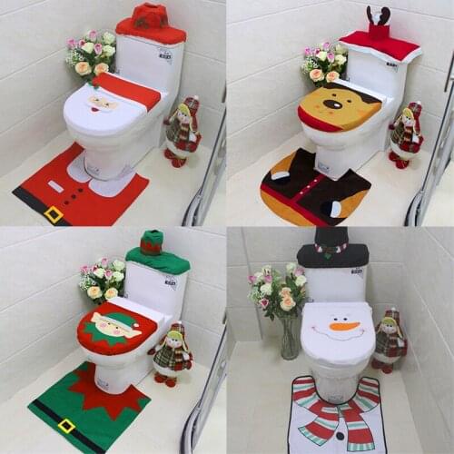 3pcs Christmas Toilet Cover Santa Claus Snowman Elk Elf Toilet Cover for Home Christmas Ornaments New Year Bathroom Decorations