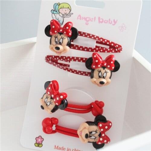 Disney Childrens Hair Accessories Headdress Minnie Hairpin Hair Rope Set 4 pcs