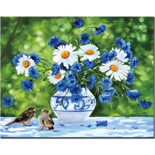 5D Diy diamond painting blue cornflower daisy full cross stitch diamond mosaic diamond embroidery round square drillZP-284