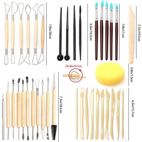 61PCS Ceramic Clay Tools Set Polymer Clay Tools Pottery Tools Set Wooden Pottery Sculpting Clay Cleaning Tool Set