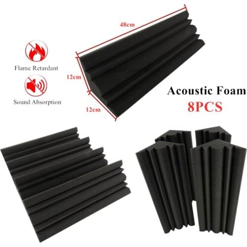 8Pcs 12 x 12 x 48 cm Studio Acoustic Soundproof Foam Flame Retardant Bass Trap Sound Absorption Studio Corner Foam High Density