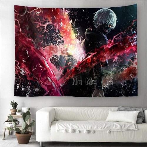 Ahome Anime Tokyo Ghoul wall Hanging Ken Kaneki Tapestry Wall Art For Bedroom Living Room Dorm Home Decor Black
