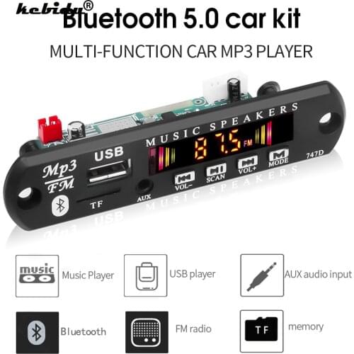Color Screen 5V Car Bluetooth5.0 MP3 Decoder Board WAV WMA Record MP3 Player Hands-free with Mic USB/FM/TF/AUX Audio Module