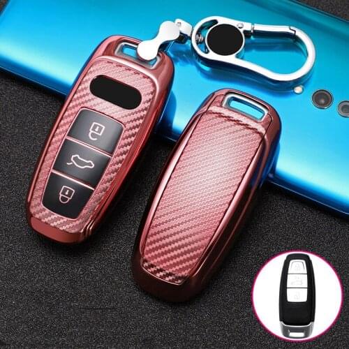 Carbon Grain TPU Car Key Case Cover Bag For Audi A6L A7 A8 Q8 E-tron C8 D5 2019 2020 Auto Styling Accessories