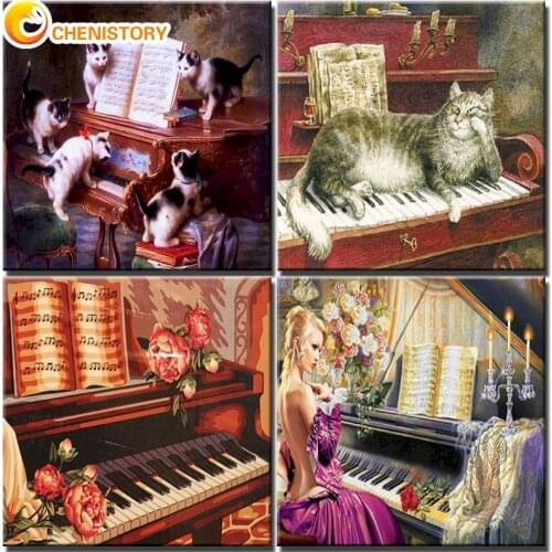 CHENISTORY Diy Oil Painting By Numbers Kits Piano Picture Acrylic Paint By Numbers Wall Art Special Gift Canvas Painting Decor