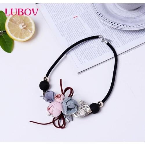 Cotton Fabric Flower & Leaf Choker Necklace Elegant Statement Women Bib Rope Necklace Party Costume Jewelry 2018 New