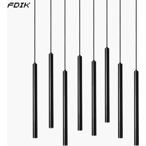 Cylinder Dimmable LED Pendant Lights Long Tube Lamps Dining Room Shop Bar Decoration Cord Pendant Lamp Background Wall Lighting