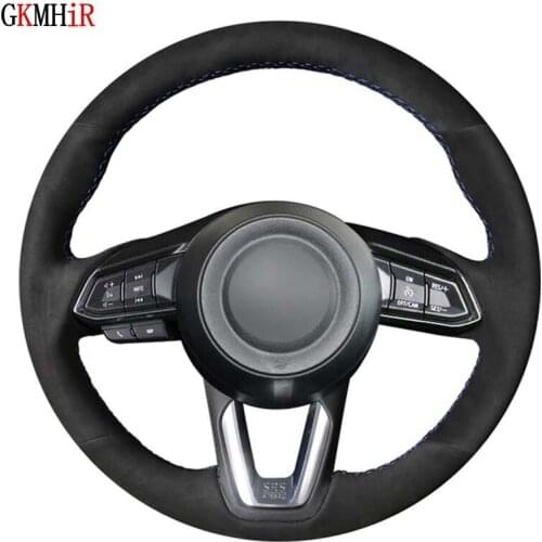 DIY Black Suede Hand Sewing Car Steering Wheel Cover For Mazda 3 Axela 2017-2018 Mazda 6 Atenza CX-3 CX-5 CX-9 Toyota Yaris 2019