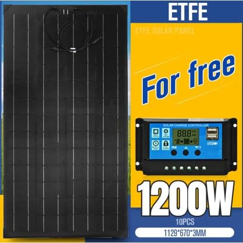 ETFE Flexible Solar Panel 1200W Dual USB Power Bank Phone Charger Controller Camping RV Battery Power System 18V Kit Complete