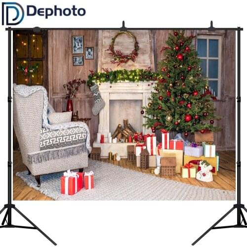 Dephoto Christmas Tree Fireplace Interior Scene Child Photography Backgrounds Customized Photographic Backdrops For Photo Studio