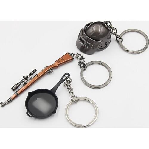 JOYLIVE 3PCS Battlegrounds Figure Cosplay Props Alloy Model Key Chain Toys Game Helmet 98K Key Chain Toys