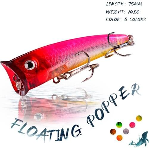 KoKossi Fishing Lures 75MM/10.5G Popper Artificial Hard Bait Treble Hook Bionic Floating Baits Isca Peche Pike Fishing Tools
