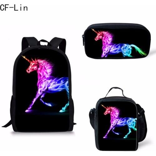 New Curel Fancl 3 Pcs Set Girl Unicorn School Bag Backpack Zipper Backpacks School Bag Teenager Girls Book Pencil Bags Unicorns