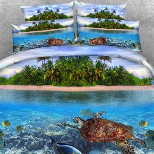 Royal Linen Source Brand 4PCS PER SET Turtle Swimming in the lovely Maldives islands Boy Bed sheet Children Bed Cover