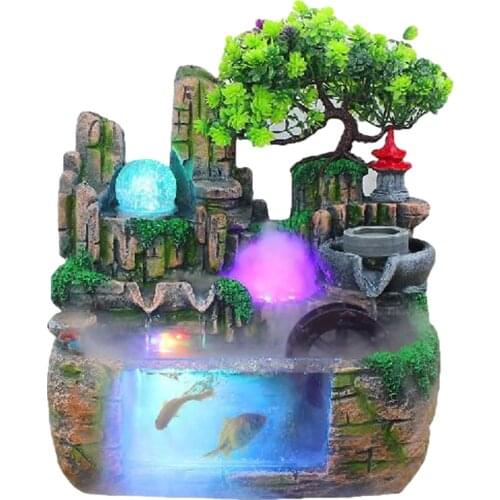 Creative Home Decoration Desktop Waterfall Fountain Meditation Simulation Resin Waterfall Statue Desktop Spray Humidifier Decor