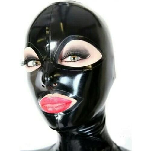 Latex Mask Handmade Black Hoods with Open Big Eyes and Open Mouth Cosplay Latex Mask Custom Size