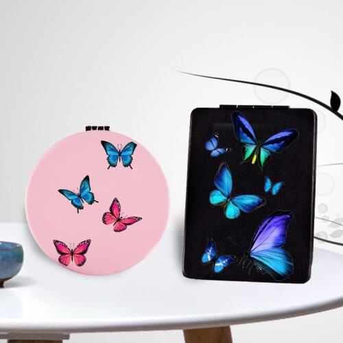 Fashion Cool Makeup Mirror with Double Sides for Lady Portable Travel Folding Magnifying Compact Pocket Cosmetic Vanity Mirrors