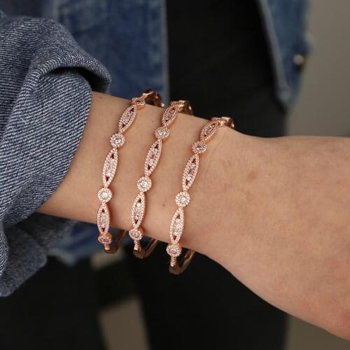 Trendy Exquisite Round & Water Drop Micro Pave Zirconia cz Crystal Cuff Bracelet Bangle for Women Dress Jewelry