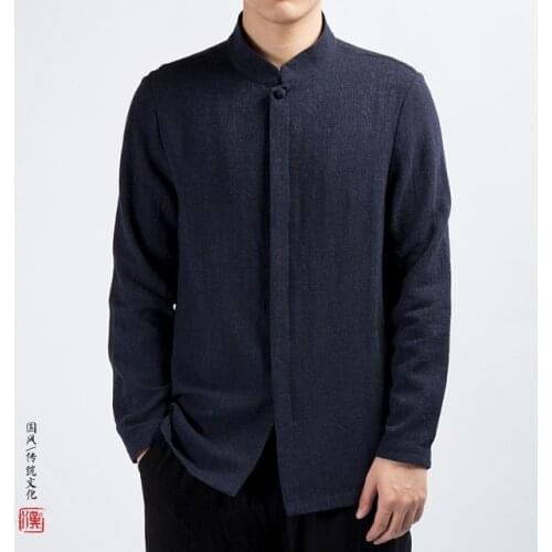Mens Traditional Chinese Clothing Male Cotton Linen Shirts Cardigan Kung Fu Tai Chi Master Costume Mens Fashion Tops CN-019