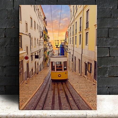 Nordic Vintage City Canvas Paintings Modern Building Photo Wall Art Pictures Tram Street Posters Prints Living Room Home Decor