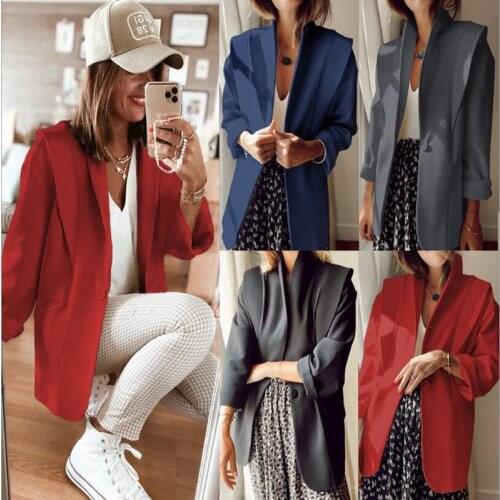 Autumn pure color elegant suit jacket female jacket ladies Korean loose V-neck long-sleeved cardigan