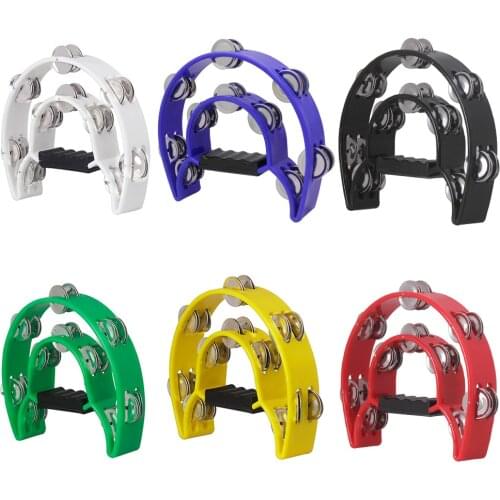 Half Moon Tambourine Percussion Drum Double Rows Plastic Hand Tambourine Drum Metal Jingles Bells Musical Instruments Accessorie