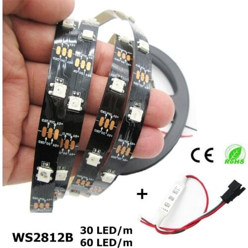 DC5V 1m/5m WS2812B 30LED 60LED/m 5050 RGB Dream Color LED Pixel Strip Black/White PCB WS2812 IC IP30/IP65/IP67 With Controller
