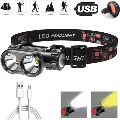 Portable Headlamps USB Rechargeable Headlamp Built-in 18650 Battery Headlight Torch Flashlight LED Head lamp White Yellow Light