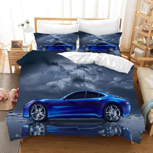 Cool Blue Cars Bedding Set Kids 3d Scenery Bed Linen Quilt Duvet Cover Sets Home Textile Decor Twin Single Queen King Size Gift