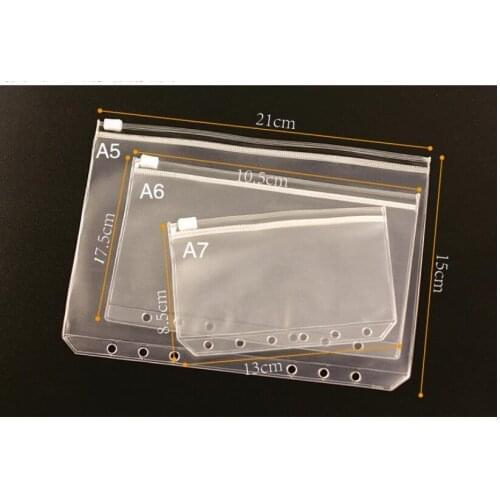 1pc A5 A6 A7 Transparent PVC Storage Card Bag for Traveler Notebook Diary Planner Zipper Bag Filing Products
