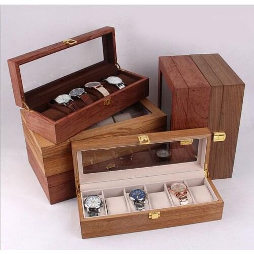 Luxury Wooden Watch Box Case Organizer Watch Holder For Watches Men Jewelry Organizer Box 6 Slots Wood Box with Clear Glass Top