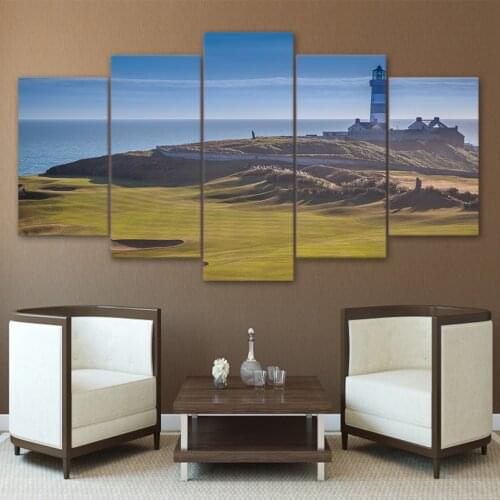 Modern Frames For Paintings Canvas 5 Panel Golf Course Painting Cuadros Home Decoration Art Print Modular Sports Hills Pictures