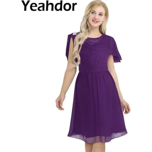 Wedding Party Formal Occasions Women Ladies Sleeveless Ruffled High-waist Chiffon Elegant Party Ball Prom Gown Bridesmaid Dress