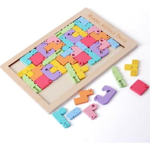 Tetris Colorful Wooden Puzzles For Kids Brain Teaser Educational Games For Children Animal Montessori Wooden Toys Russian