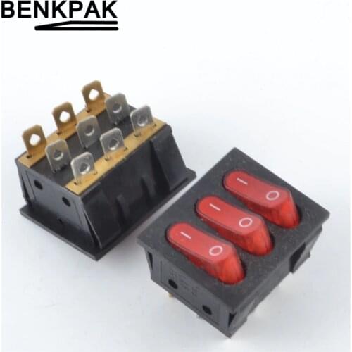 Three ways illuminated rocker switch 9 pins