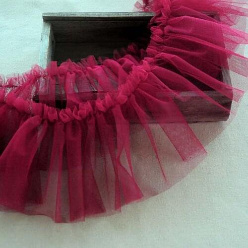 2Meter 15CM Wide Burgundy Color Tulle Pleated Lace Fabirc Cuffs Edging Ruffle Trim DIY Bubble Skirt Doll Dress Clothing Material