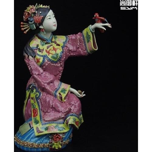 Shiwan doll master of fine ladies of ancient characters of modern Chinese ceramic decoration spring bird crafts decoration