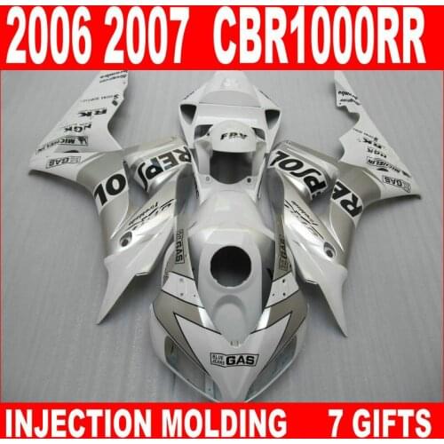 Top quality ABS moto parts for HONDA cbr 1000 rr fairings CBR1000RR silvery black fairing set cbr 1000rr 06 07 KIH93