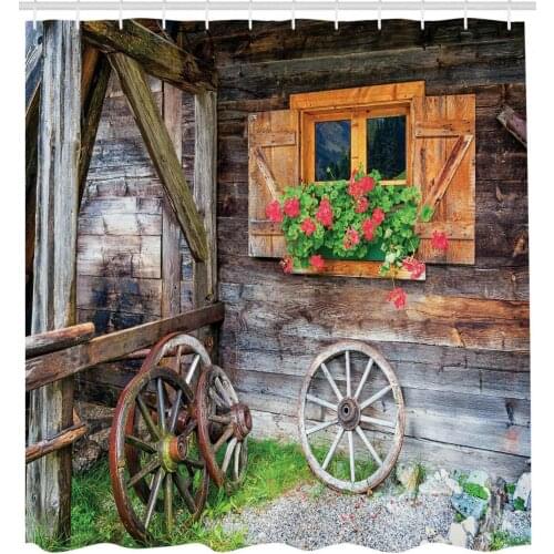 Rustic Shower Curtain Farmhouse Countryside Print for Bathroom Bathroom Accessories Creative Has 12 Hooks 180X180CM