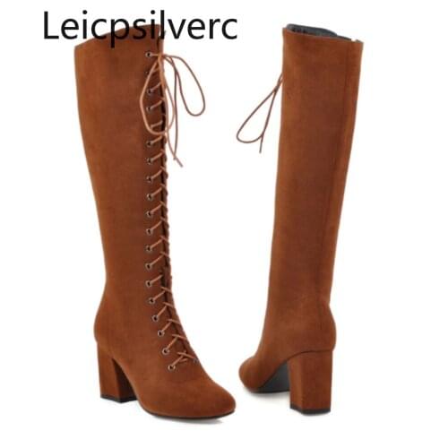 Womens Boots The New winter fashion Round head zipper High heel High tube Womens shoes plus size 33-46 Heel Height 7.5cm black