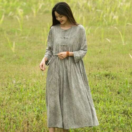 Women Spring Autumn Waisted Embroidered Dress Ladies Vintage Loose Dresses Female 2020 Dress