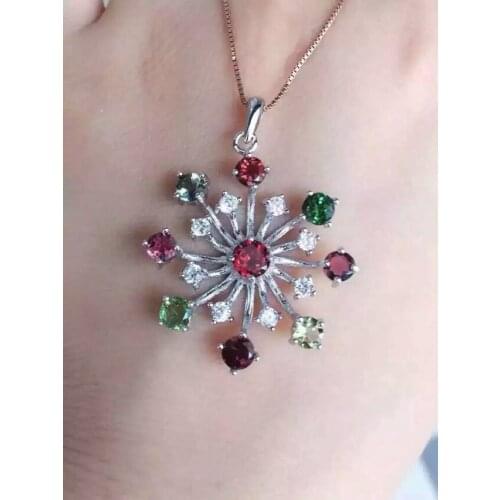 Natural tourmaline pendant 925 Sterling silver Natural garnet Pendant Necklace trendy Elegant Elegant Ferris wheel women jewelry