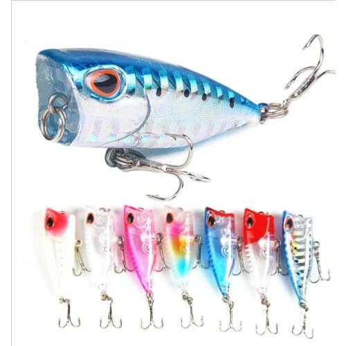 1PCS Fishing Lures 4cm/3.3g Topwater Popper Bait 7 Color Hard Bait Artificial Wobblers Plastic Fishing Tackle With 10# Hooks