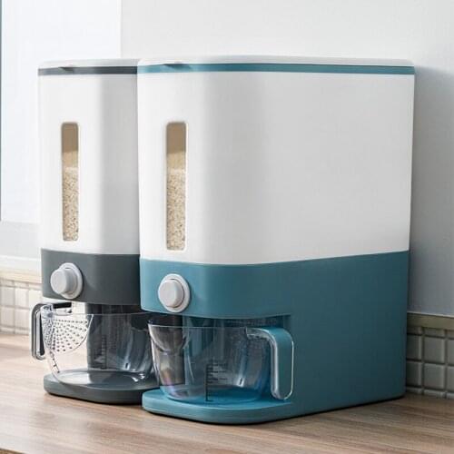 12Kg Automatic Plastic Cereal Dispenser Storage Box Measuring Cup Kitchen Food Tank Rice Container Organizer Grain Storage Cans