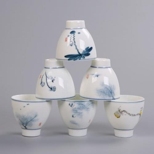 2pcs New Blue and White Hand-painted Tea Cup Chinese Kung Fu Teacups Handmade Mug Drinkware