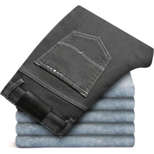 2020 For Cold Slim Fit Stretch Thick Velvet Pants Warm Jeans Casual Grey Fleece Winter Jeans Men Black Elasticity Grey Jean