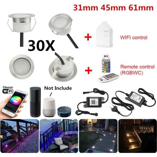 30X 5Pin RGBWW 31/45/61mm 12V IP67 Terrace LED Deck Stair Soffit Step Up Lights Kit WIFI Bluetooth Mesh Controller Timer Dimmer